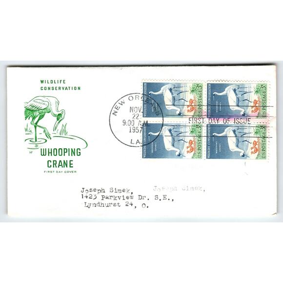 Scott #1023 1957 Whooping Crane Wildlife Conservation First Day Cover FDC - Picture 1 of 2